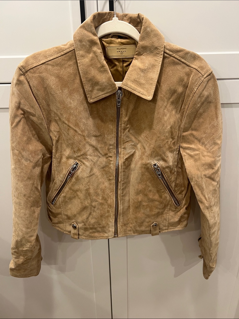 Blank NYC Tan Suede Zip-Front Jacket